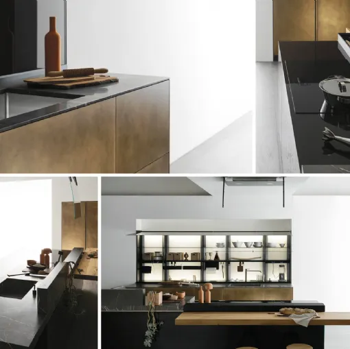 cucina artematica valcucine in ottone e pietra