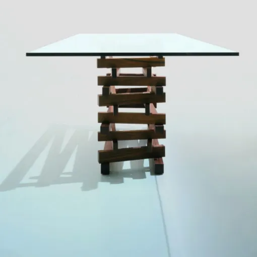 tavolo in cristallo e legno 